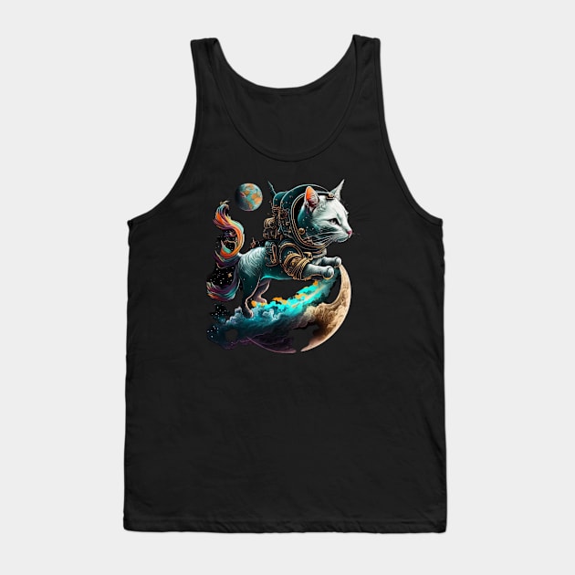 Space Kitten Fairy Tale Cat Castronaut Galaxy Moon Stars Tank Top by RetroZin